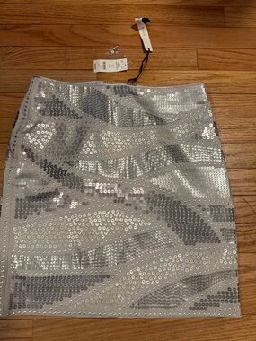 White House Black Market Silver Sequin Mini Skirt